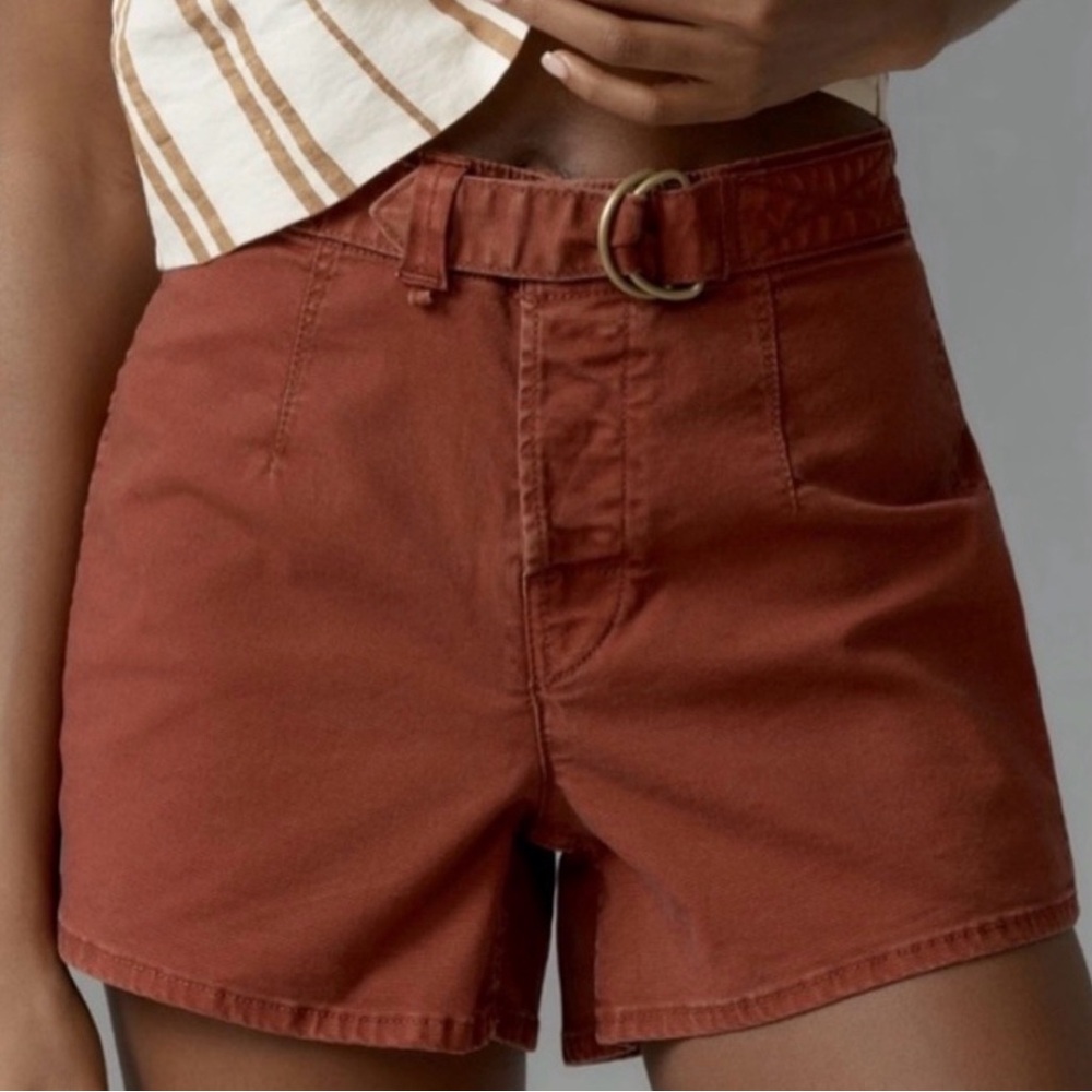 Pilcro High-Waist Rust Brown Shorts with Ring Belt from Anthropologie